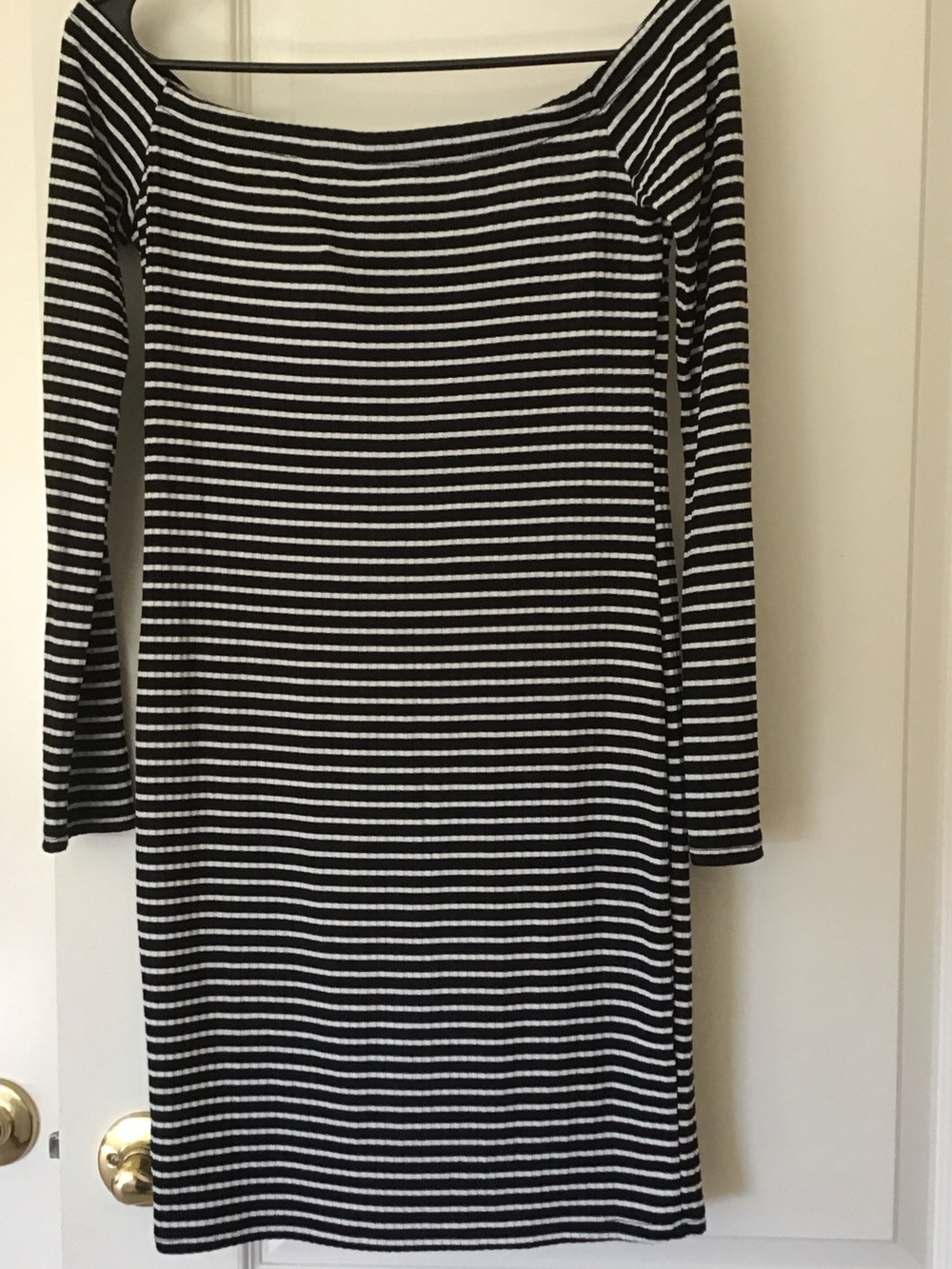 Ambiance Black and White Striped Long Sleeve Dress
